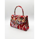 SVNX satin floral embroidered top handle bag red (British brand)