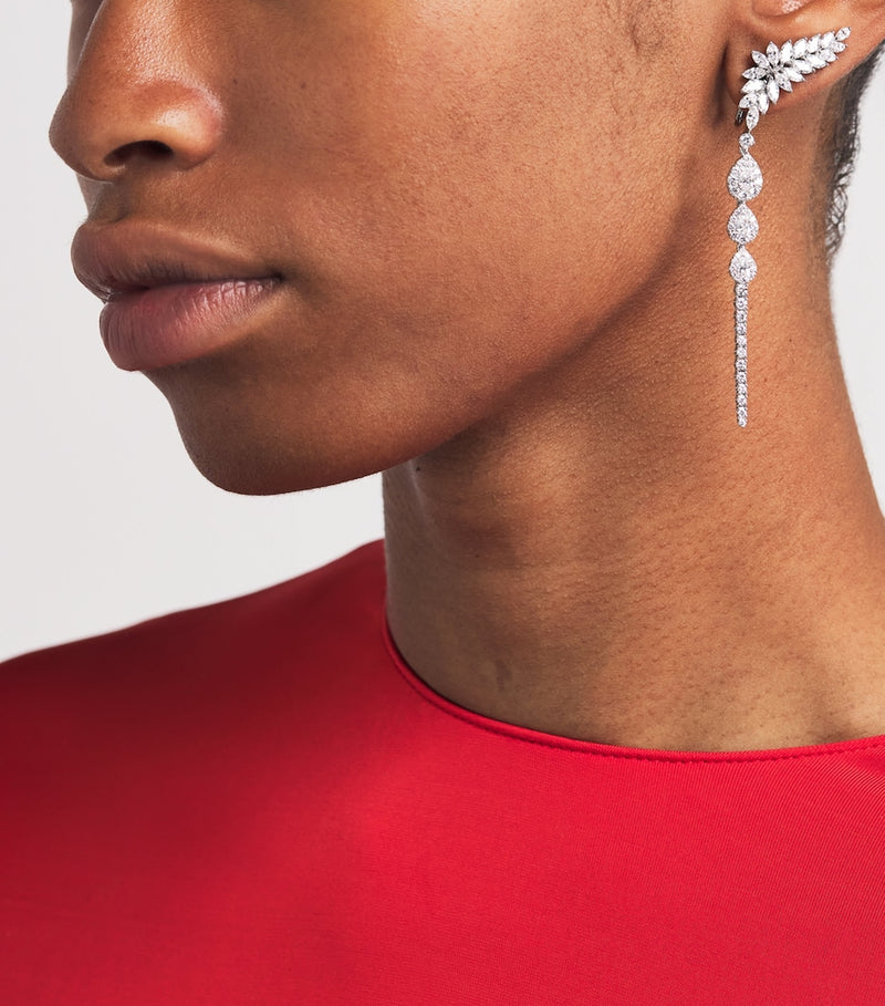 Yeprem white gold and diamond pearlescent drop earrings - British product