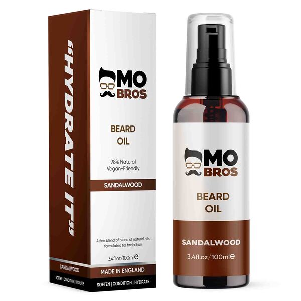 Mo Bros Beard Oil Sandalwood 100ml, imported from the UK