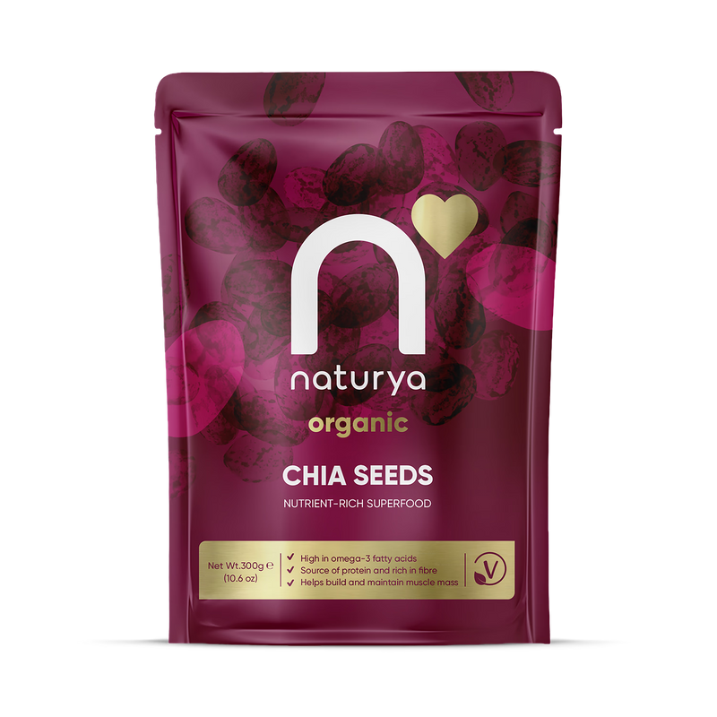 Naturya Organic Chia Seeds 300g pouch, imported from the UK