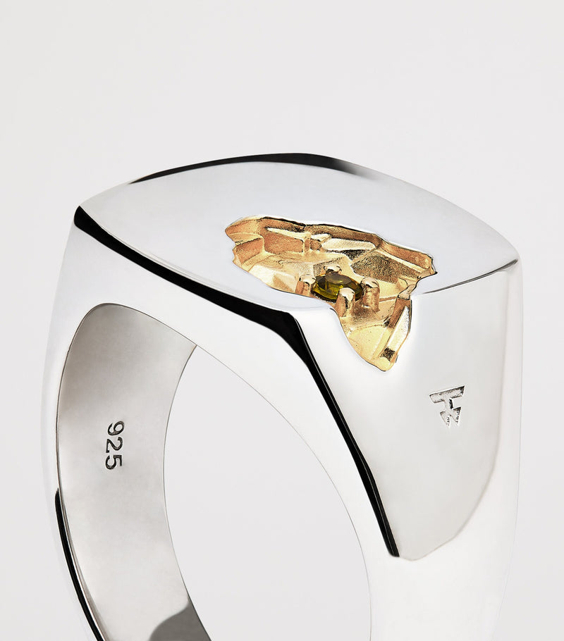 Tom Wood sterling silver and tourmaline mined signet ring (British brand)
