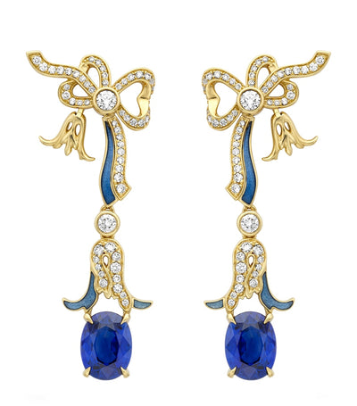 Harrods Boodles Yellow Gold, Diamond and Sapphire The Palace Collection Presence Chamber Earrings- Buy online at McGrocer