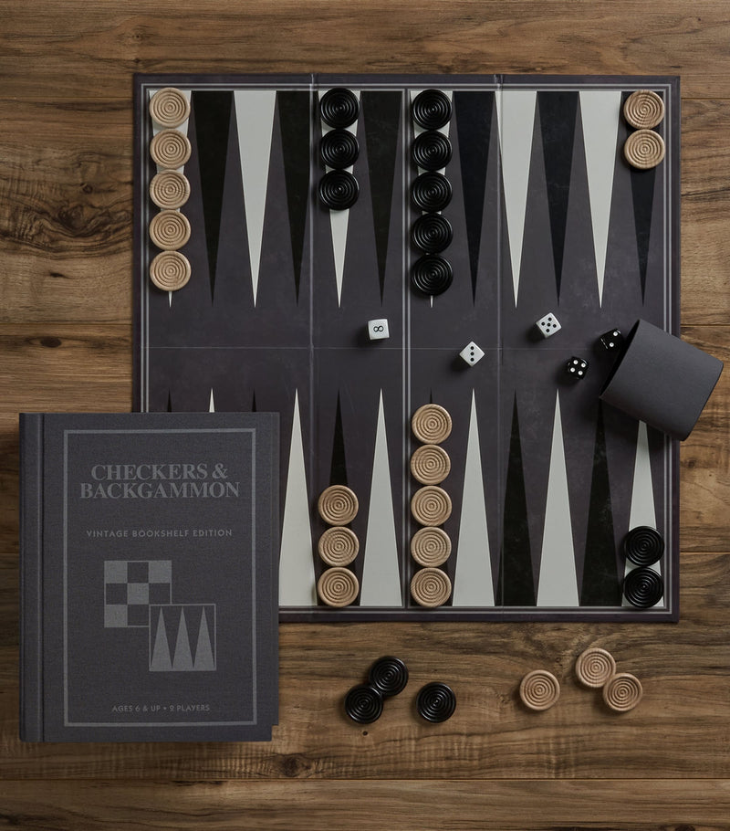 Vintage Bookshelf checkers and backgammon board game (British brand)