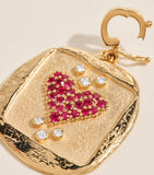 Azlee yellow gold diamond and pavé ruby coin charm - British product