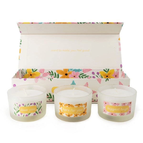 Candlelight set of 3 scented candles floral design - British product