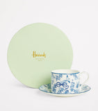 Harrods bone china toile teacup and saucer (British brand)