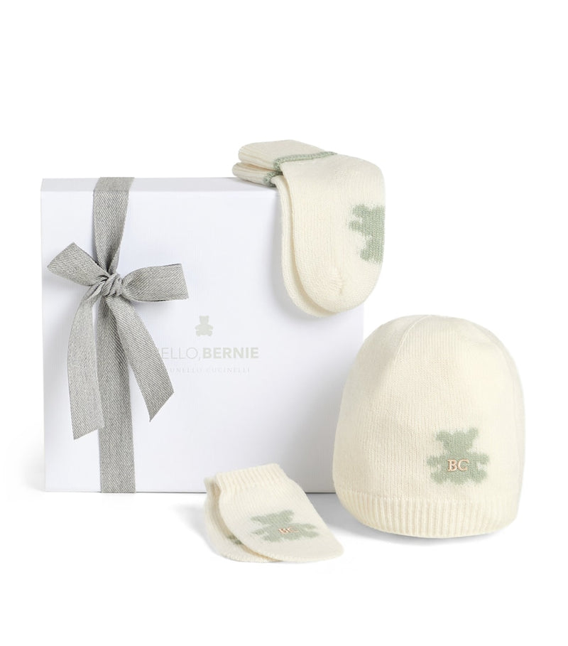 Brunello Cucinelli kids cashmere beanie, mittens and socks set, UK version