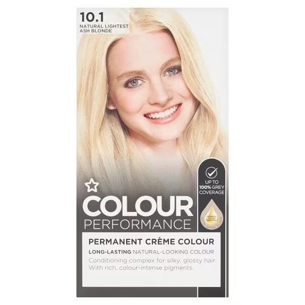 Superdrug Colour Performance permanent hair dye 10.1 ash blonde (British brand)