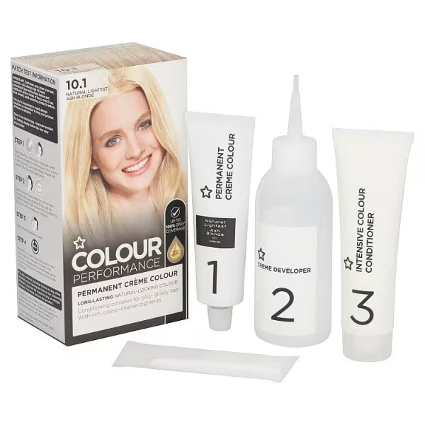 Superdrug Colour Performance permanent hair dye 10.1 ash blonde (British brand)