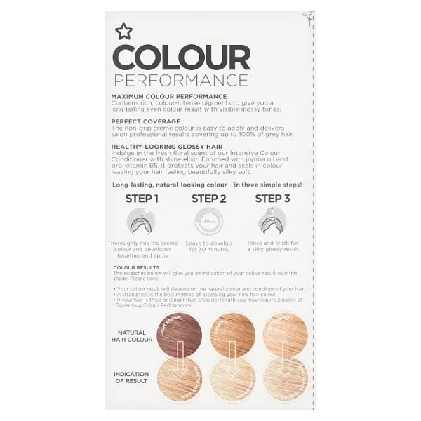 Superdrug Colour Performance permanent hair dye 10.1 ash blonde (British brand)