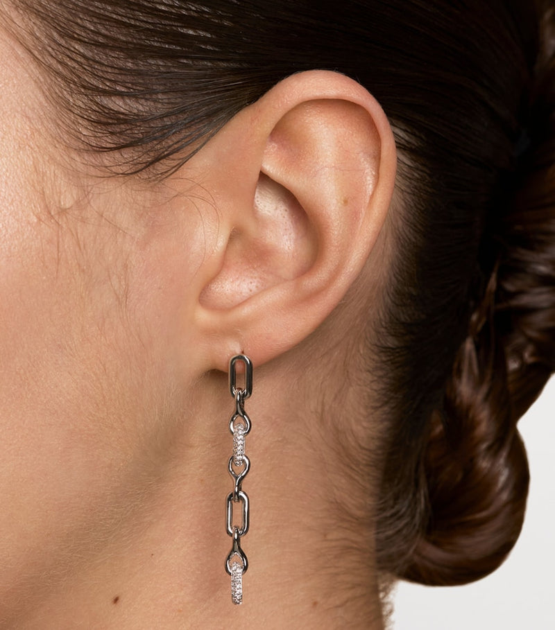 Astrid & Miyu rhodium-plated drop earrings with cubic zirconia stones (British brand)