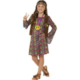 Smiffys hippie girl costume with dress waistcoat headband medallion, UK version