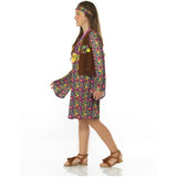 Smiffys hippie girl costume with dress waistcoat headband medallion, UK version