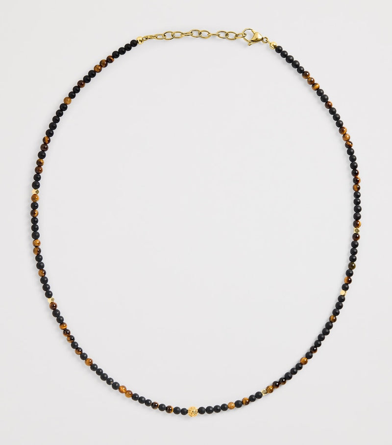 Nialaya gold-plated tiger eye and onyx beaded bracelet, UK version