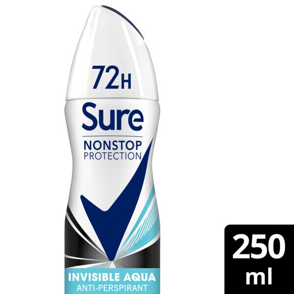 Sure Antiperspirant Deo Aerosol Nonstop Invis Aqua 150ml GOODS Superdrug 250ML