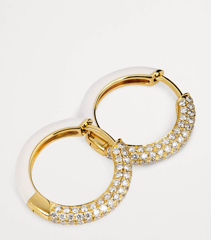Emily P. Wheeler yellow gold diamond and enamel duo hoop earrings (British brand)