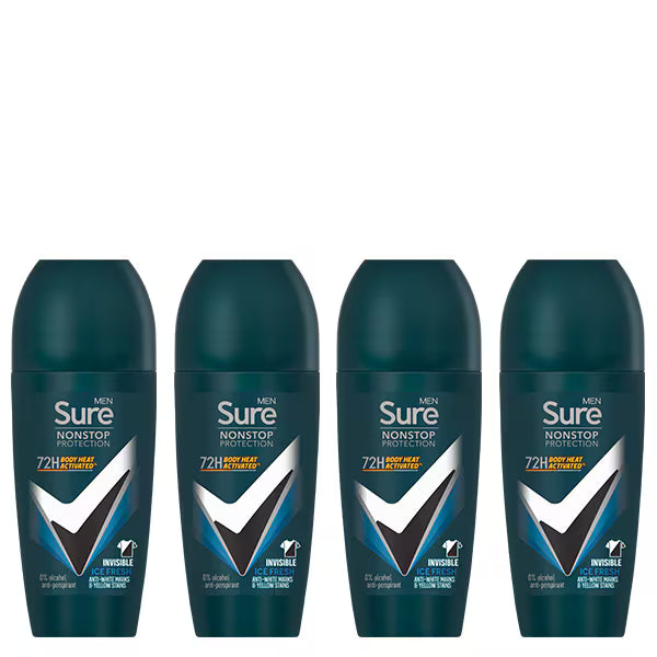 Sure Men Nonstop Invisible Ice Roll-On Deodorant 200ml Pack (British brand)