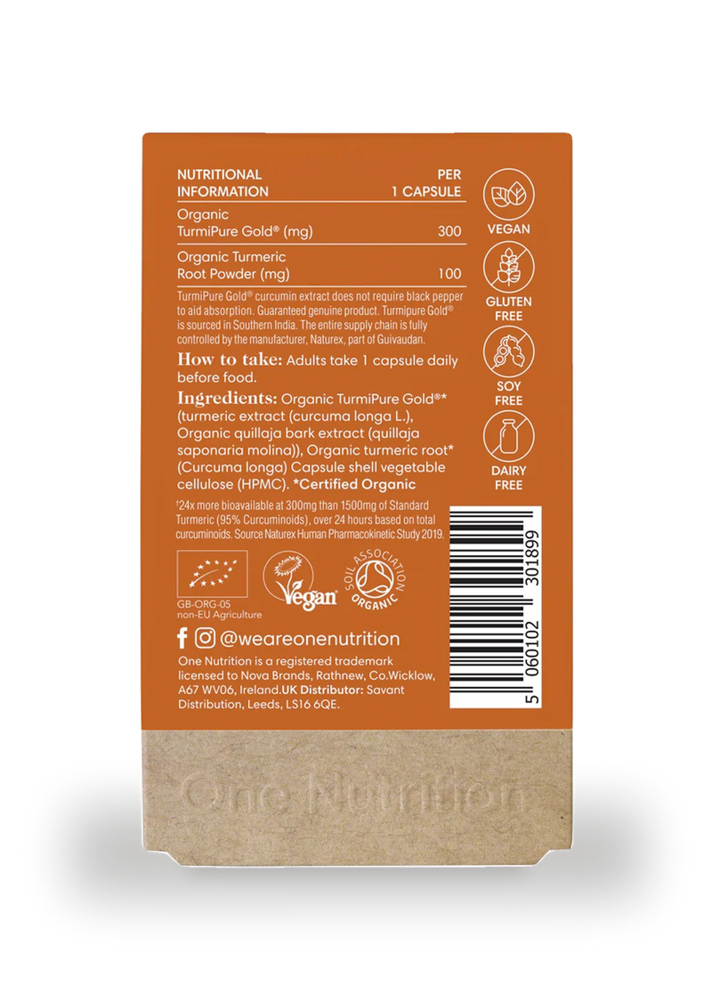 One Nutrition Organic Turmeric Max supplement 30 capsules - British product