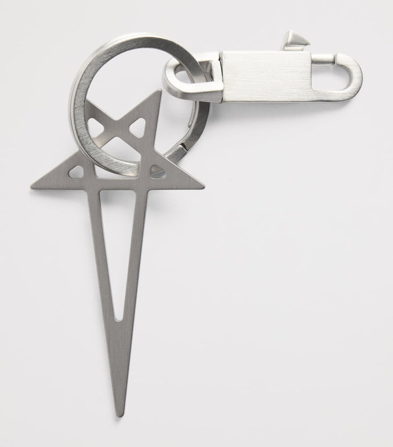 Rick Owens Pentagram keyring brushed palladium, UK version