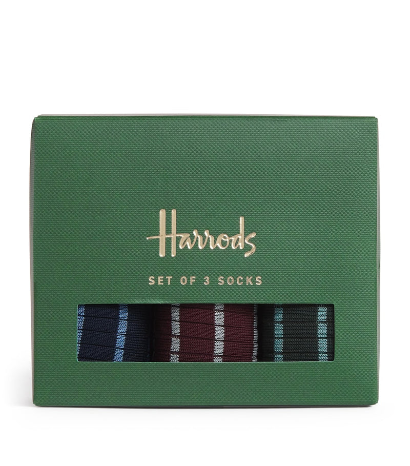 Harrods cotton-blend stripe ribbed socks pack of 3, UK version