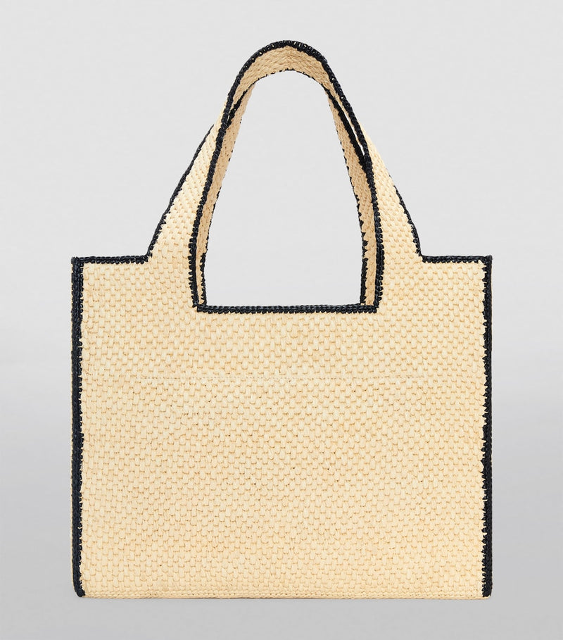 LOEWE Font tote bag in woven raffia with bold lettering (British brand)