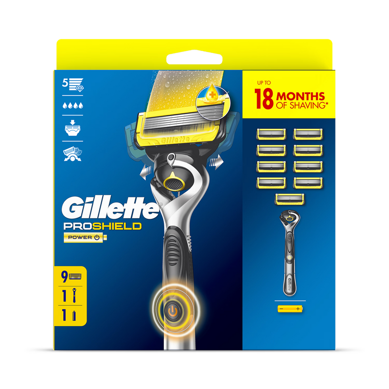 Gillette ProShield Power men's razor with ComfortGlide technology (British brand)