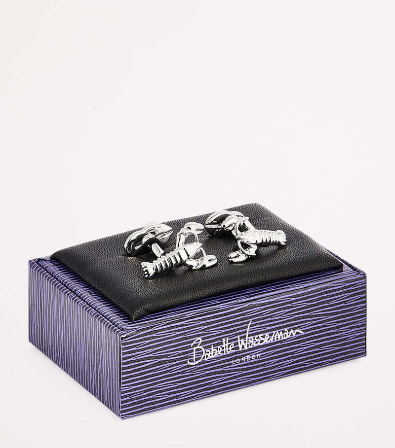 Babette Wasserman rhodium-plated lobster cufflinks H2.2cm x W1.2cm, imported from the UK