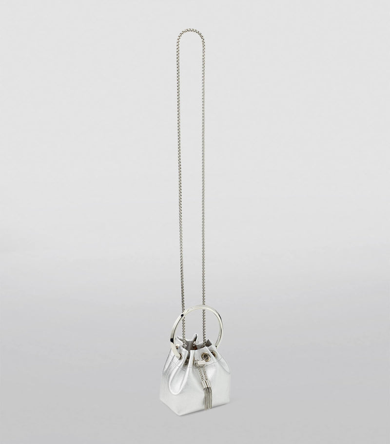 Jimmy Choo Micro Bon Bon top-handle bag silver leather (British brand)