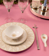 Harrods Porcelain Chinese Spoon with Platinum Geometric Floral Design, 14cm Length- Buy online at McGrocer