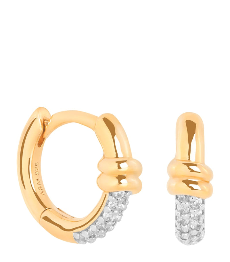 Astrid & Miyu pavé knot huggies earrings, imported from the UK