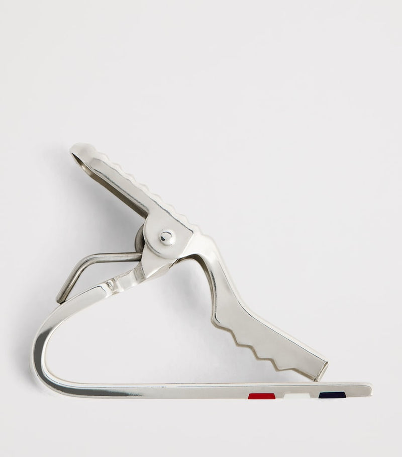 Thom Browne sterling silver short tie clip with tricolour design, UK version