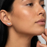 MUCHV curved marquise stone stud earrings in sterling silver (British brand)