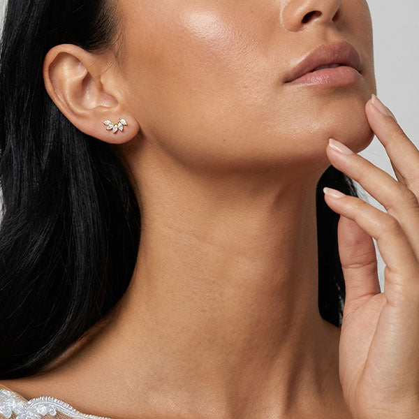 MUCHV curved marquise stone stud earrings in sterling silver (British brand)