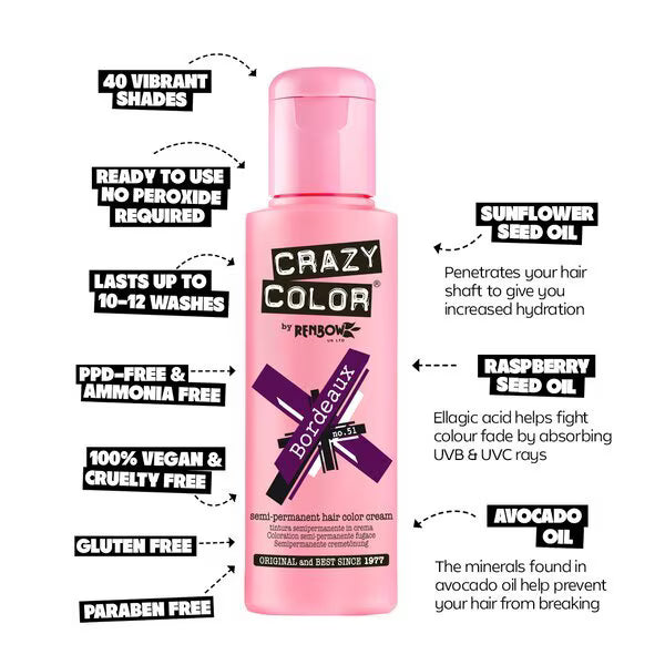 Crazy Color Bordeaux 51 hair dye - British product