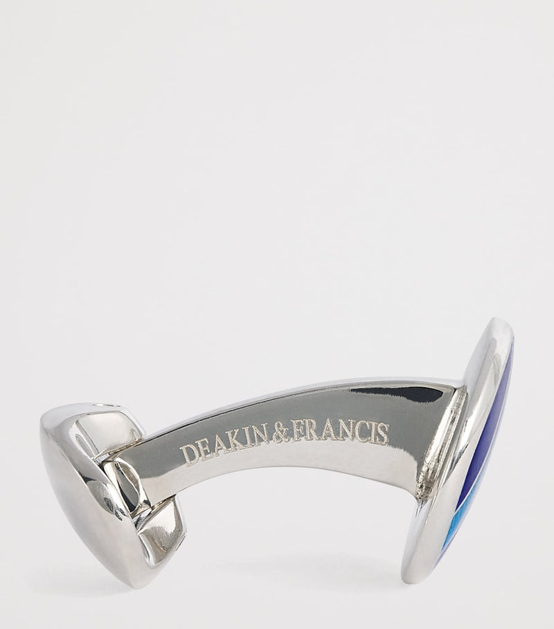 Deakin & Francis sterling silver enamel cufflinks denim blue stripes (British brand)