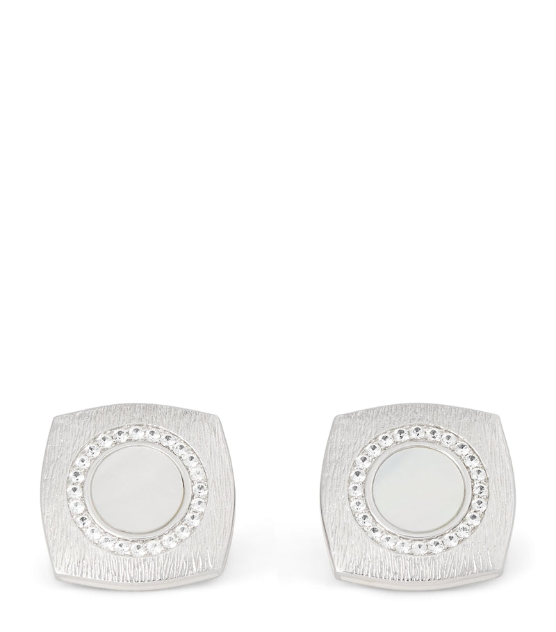 Tateossian Sterling Silver and Sapphire Graffiato Cufflinks (British brand)