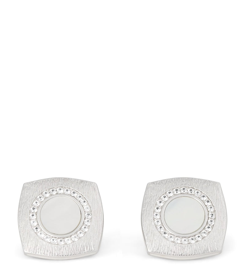 Tateossian Sterling Silver and Sapphire Graffiato Cufflinks (British brand)