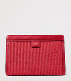 Jimmy Choo raffia leather-trim Avenue pouch, UK version