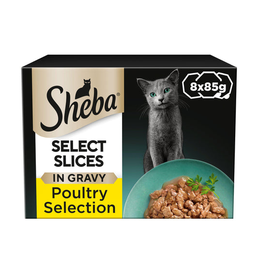 Sheba Select Slices Cat Food Tray Mixed Poultry Collection in Gravy 8x85g GOODS Sainsburys   
