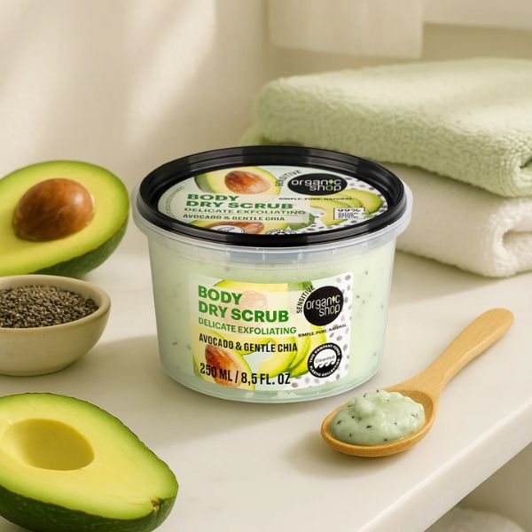Organic Shop Body Scrub Avocado Chia 250ml, imported from the UK