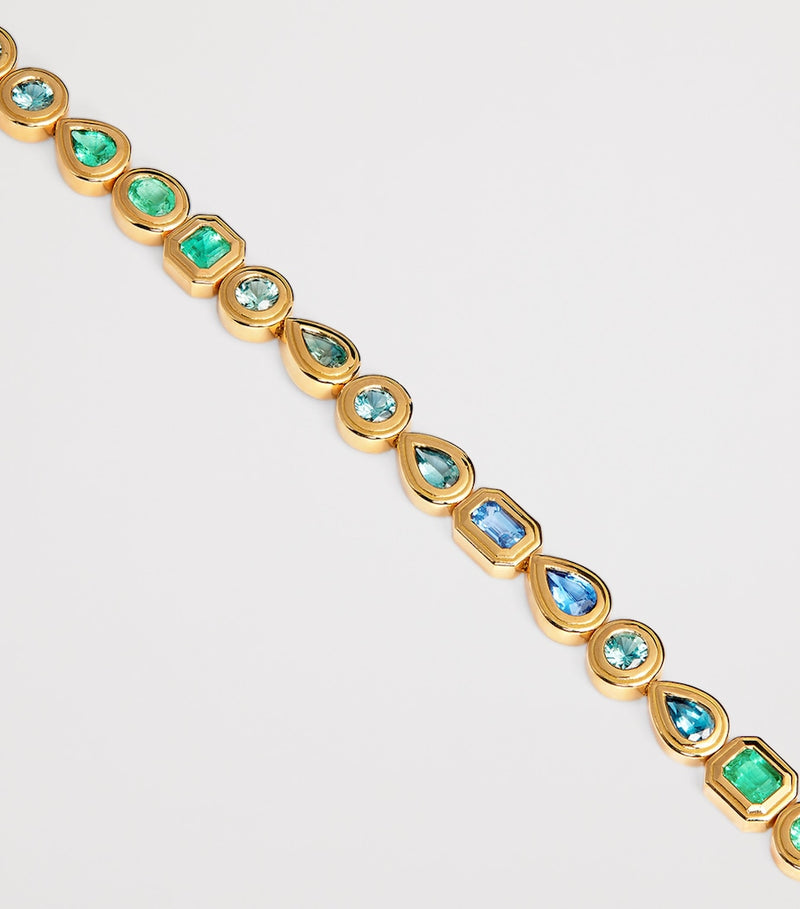 Azlee yellow gold emerald sapphire staircase bracelet, UK version