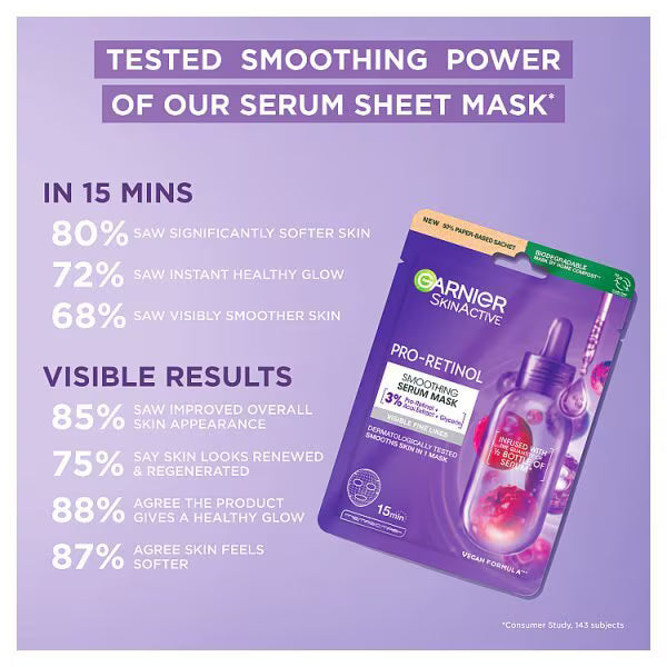 Garnier Pro Retinol Smoothing Sheet Mask, UK version