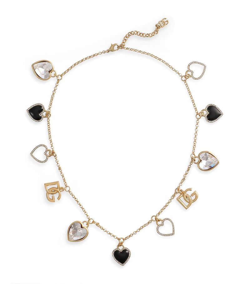 Dolce&Gabbana hearts necklace with glass motifs, gold-tone, UK version