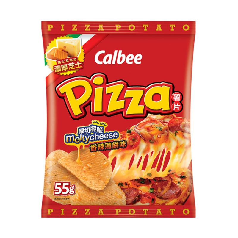 Calbee spicy pizza flavour potato chips 55g, imported from the UK