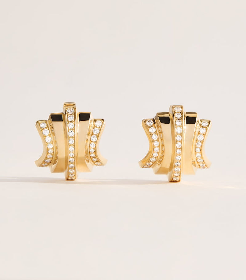 Azlee fluid staircase earrings yellow gold diamonds - British product