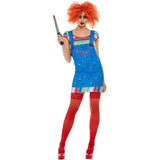 Smiffys Chucky costume blue top and dungaree dress, imported from the UK