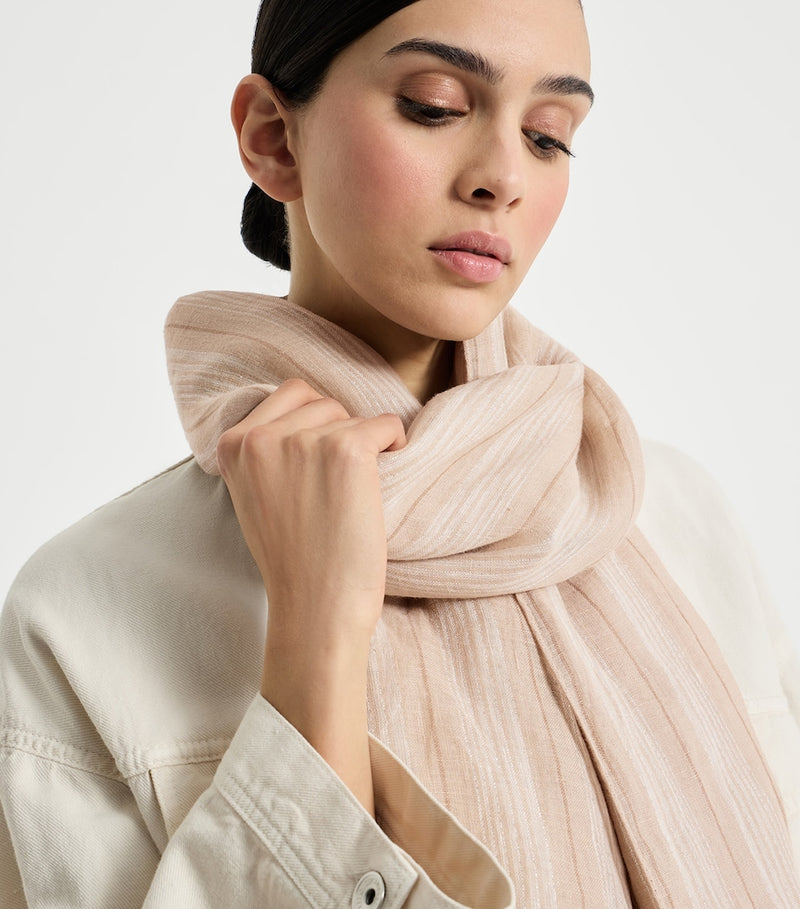 Brunello Cucinelli linen-blend chalk stripe scarf - British product