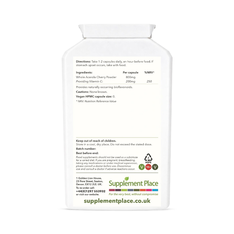 Supplement Place Wholefood Vitamin C 200mg 120 capsules, UK version