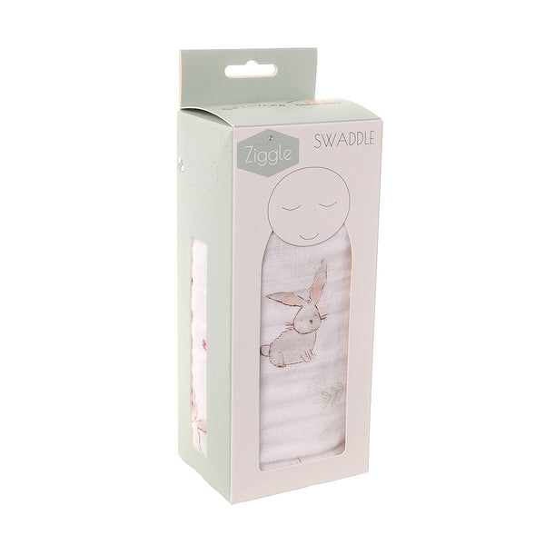 Ziggle Cotton Muslin Swaddle Wrap Bunnies 120x120cm (British brand)