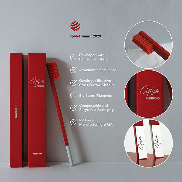Apriori Carmine Red Silver Medium toothbrush - British product